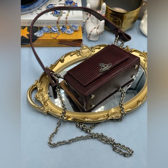 🆕 VIVIENNE WESTWOOD 🧿 NWT Small Burgundy Croc-Embossed Hazel Bag, AUTHENTIC - Picture 15 of 16